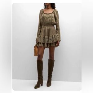 LoveShackFancy Sanaya Olive Long Sleeve Dress XS